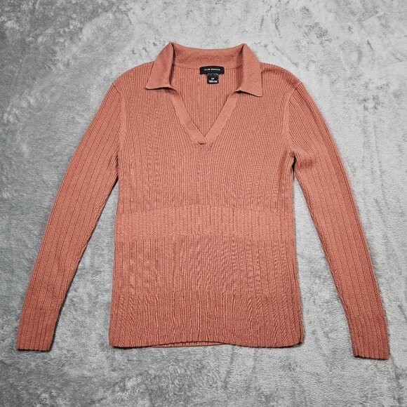 Club Monaco Sweater Womens Small Cedar Brown Wool Blend Preppy Wide Rib Pullover - Picture 1 of 7